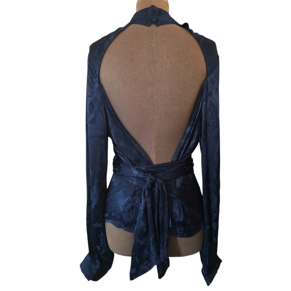 LPA Lanette Top Blouse Long Sleeves Open Back Shirt Navy Size XL - Picture 4 of 15